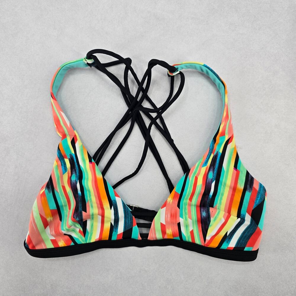 Blue Crisscross‎ Boho Multi Color Swim Sports Bra Beach Bikini Top M Medium